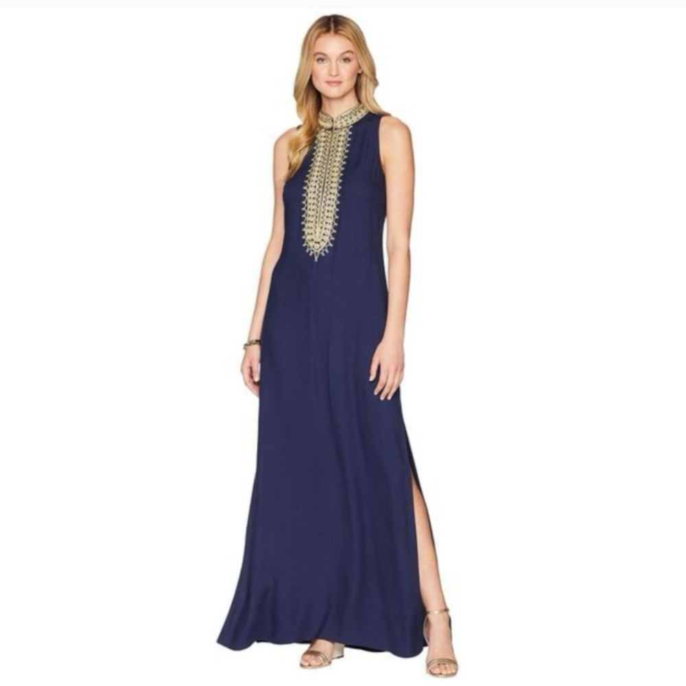 Lilly Pulitzer Navy Maxi Dress with Gold Accents